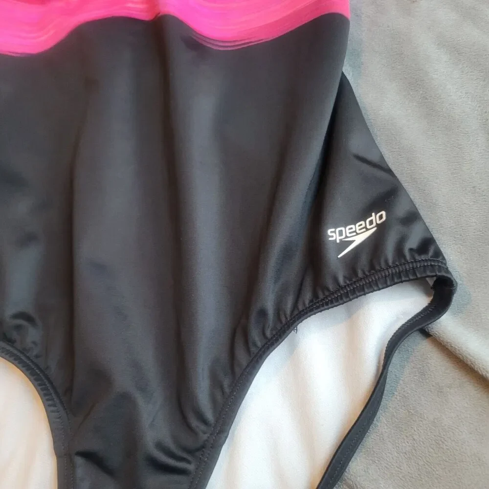 Speedo Swim Womens Size 10 Black Beach One-Piece‎ Powerflex Eco Swimsuit Modesty